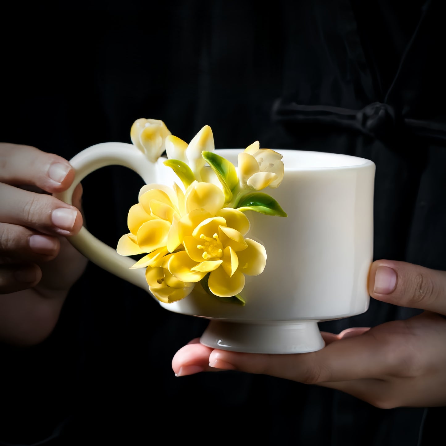 Waxflower Tea Cup - Intangible Cultural Heritage Hand-Sculpted Floral Ceramic Cup & Coffee Mug - 100% Handcrafted