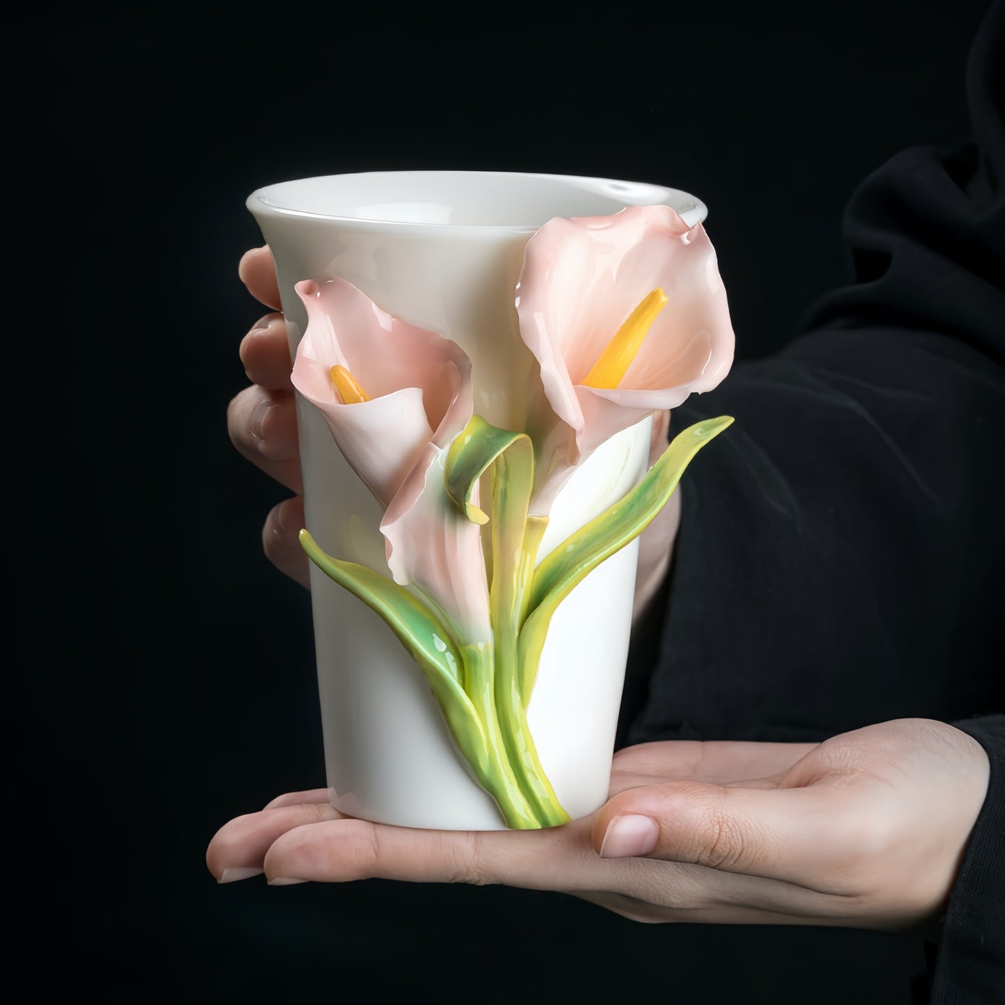 Intangible Cultural Heritage Hand-Sculpted Ceramic Calla Lily Flower Cola Cup Coffee Mug