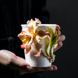 Iris Cola Cup Intangible Cultural Heritage Hand-Sculpted Floral Ceramic Mug Coffee Cup - 100% Handcrafted