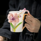 Intangible Cultural Heritage Hand-Sculpted Orchid Ceramic Butterfly Orchid Teacup Coffee Cup - 100% Handcrafted