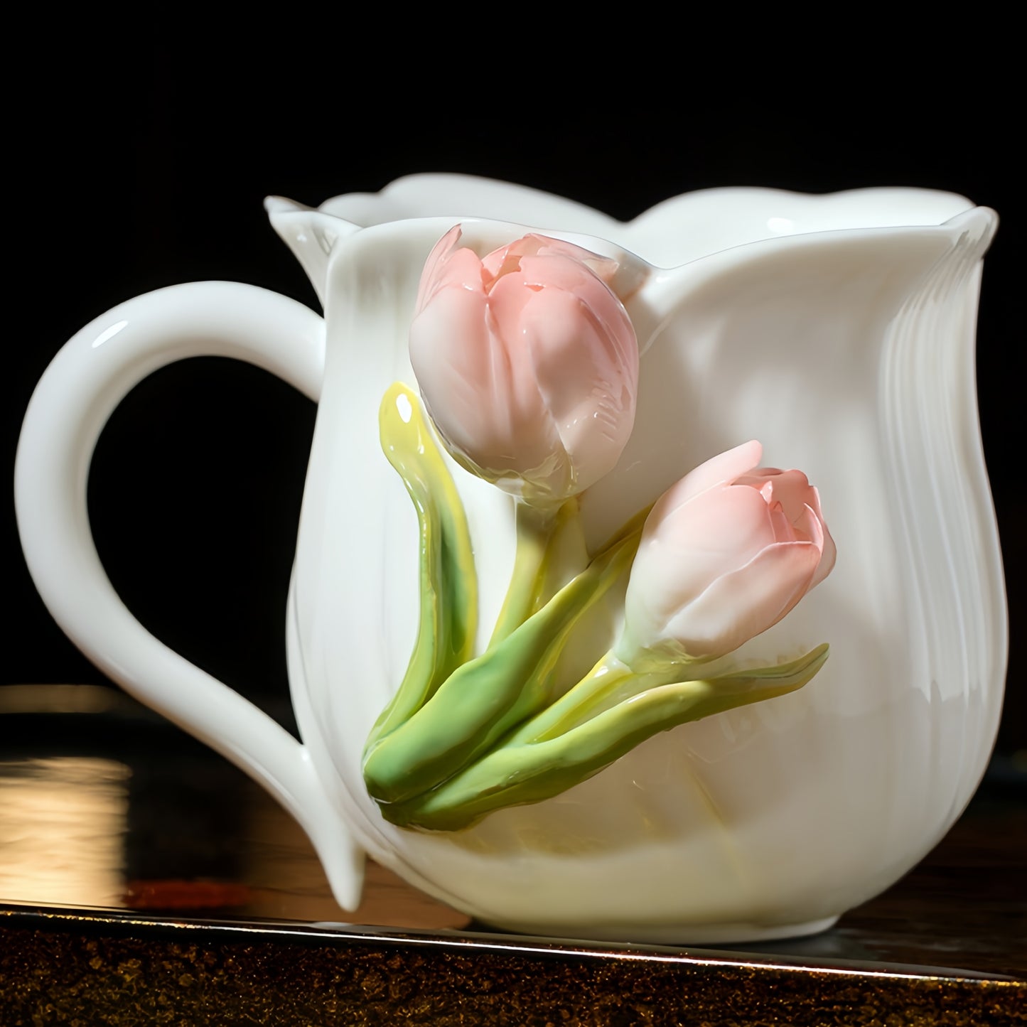 Intangible Cultural Heritage Hand-Sculpted Ceramic Tulip Flower Water Cup Coffee Cup(pink) - 100% Handcrafted