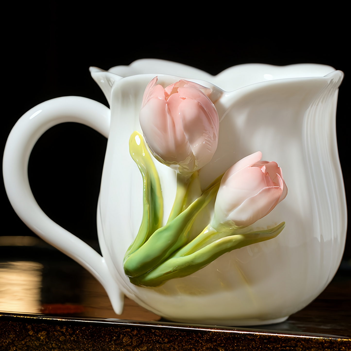 Intangible Cultural Heritage Hand-Sculpted Ceramic Tulip Flower Water Cup Coffee Cup(pink) - 100% Handcrafted