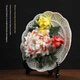 Ceramic handicrafts, peony hanging plate art ornaments, new Chinese living room decorative handicrafts, housewarming gifts