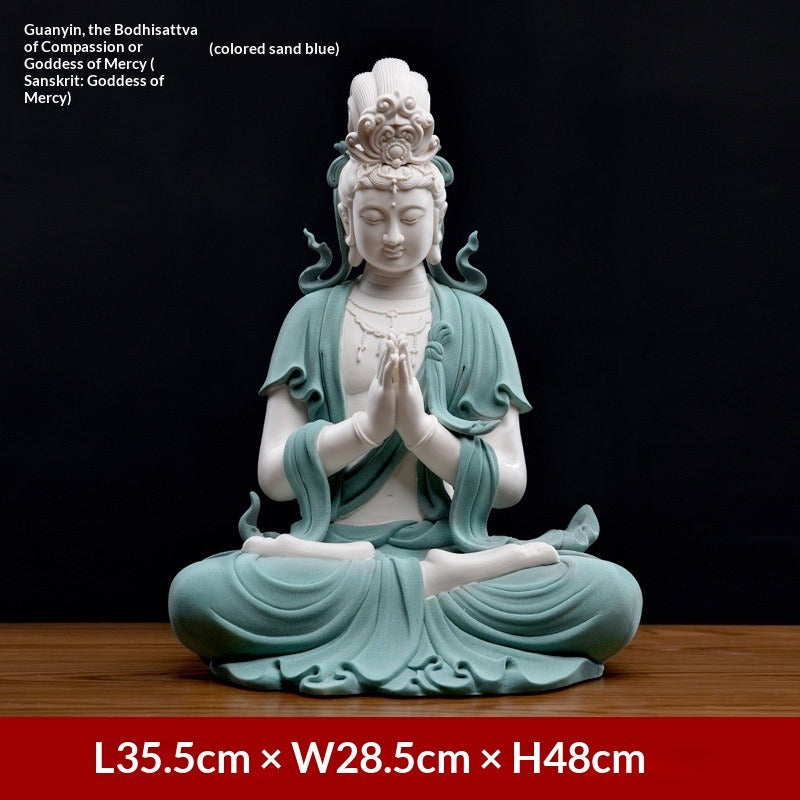 Ceramic ornament "Lotus Water Moon Guanyin" Viewed from Nanhai Guanyin Bodhisattva worshiping household Buddha statues