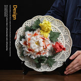 Ceramic handicrafts, peony hanging plate art ornaments, new Chinese living room decorative handicrafts, housewarming gifts