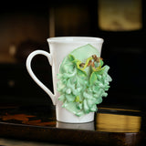 Intangible Cultural Heritage Hand-Sculpted Flower Pottery Rhododendron Tea Cup Coffee Cup (Green) - 100% Handcrafted