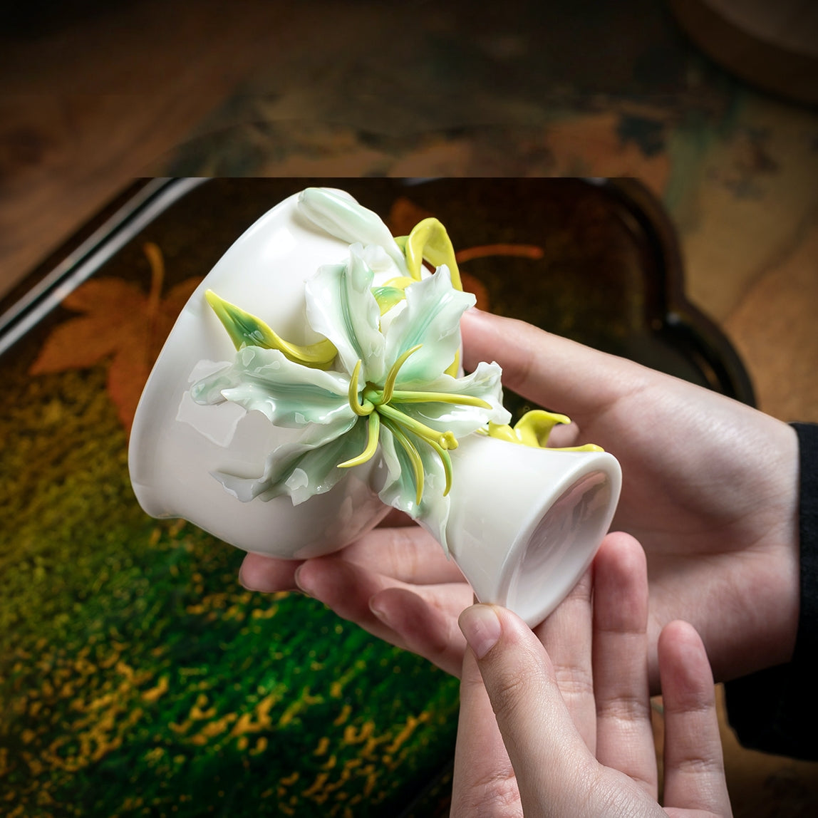 Intangible Cultural Heritage Hand-Painted Ceramic Lily Tea Cup - 100% Handcrafted