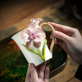 Intangible Cultural Heritage Hand-Sculpted Orchid Ceramic Butterfly Orchid Teacup Coffee Cup - 100% Handcrafted