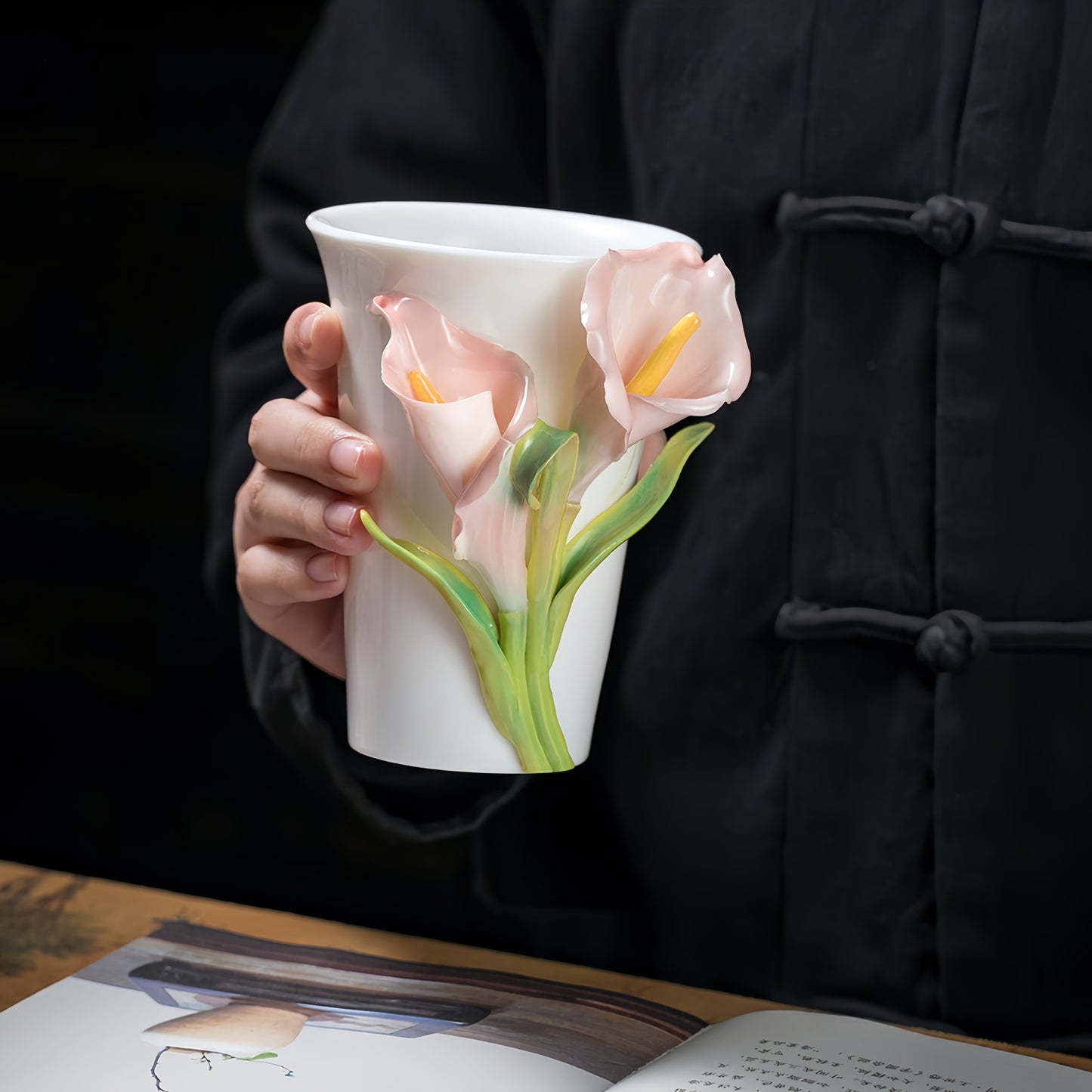Intangible Cultural Heritage Hand-Sculpted Ceramic Calla Lily Flower Cola Cup Coffee Mug