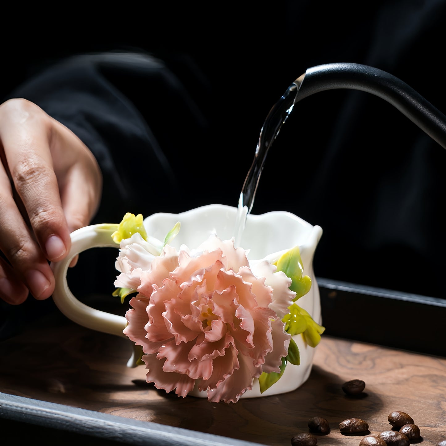 Hand-Sculpted Ceramic Peony Flower Coffee Cup - 100% Handcrafted