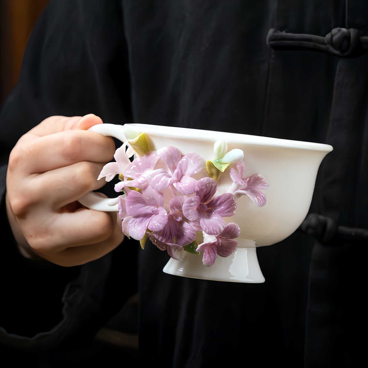 Intangible Cultural Heritage Hand-Sculpted Ceramic Hydrangea Water Cup Coffee Mug - 100% Handcrafted