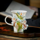 Intangible Cultural Heritage Hand-Sculpted Ceramic Gladiolus Flower Water Cup Coffee Mug (Ice Sea Blue) - 100% Handcrafted