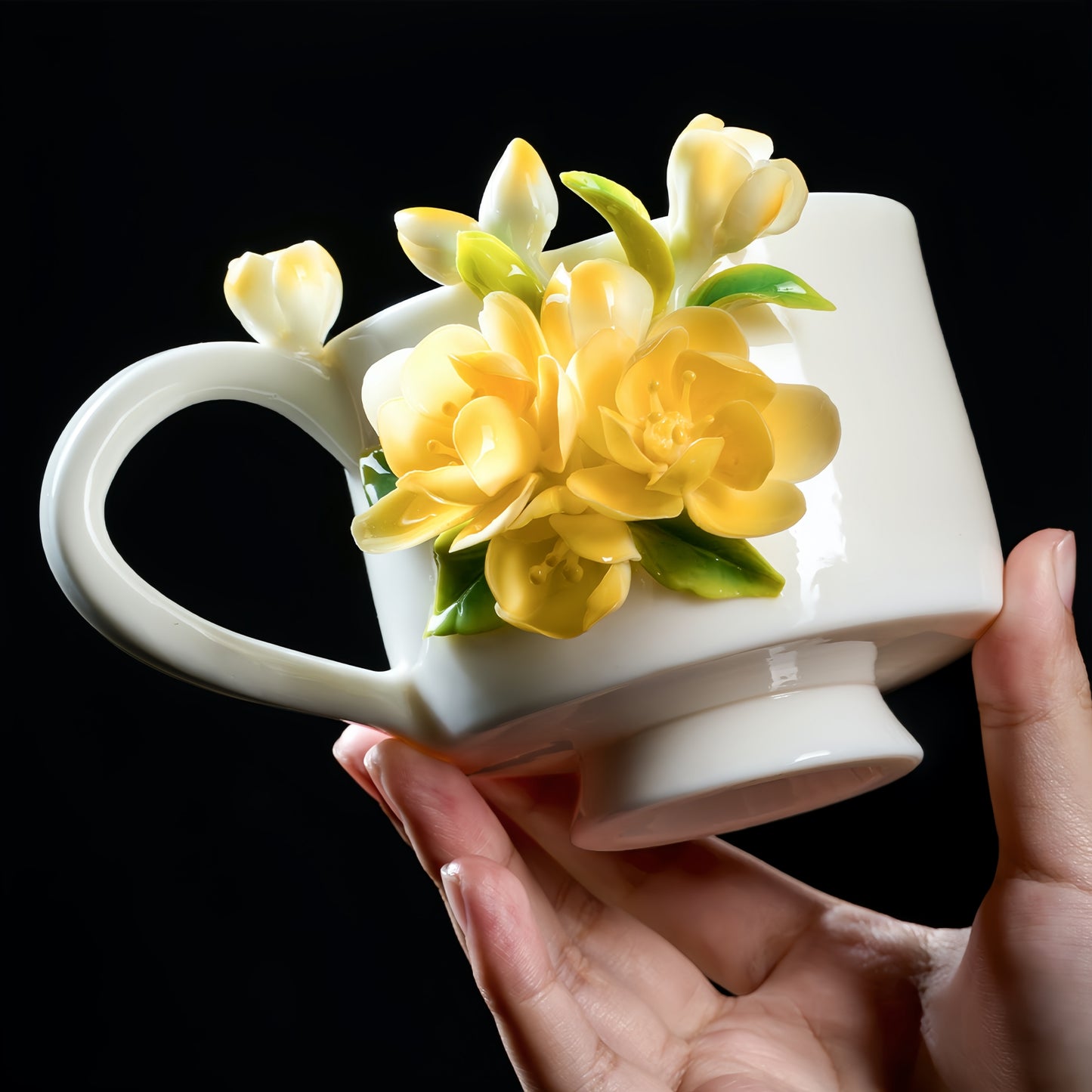Waxflower Tea Cup - Intangible Cultural Heritage Hand-Sculpted Floral Ceramic Cup & Coffee Mug - 100% Handcrafted