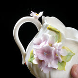 Intangible Cultural Heritage Hand-Sculpted Ceramic Hydrangea Water Cup Coffee Mug - 100% Handcrafted