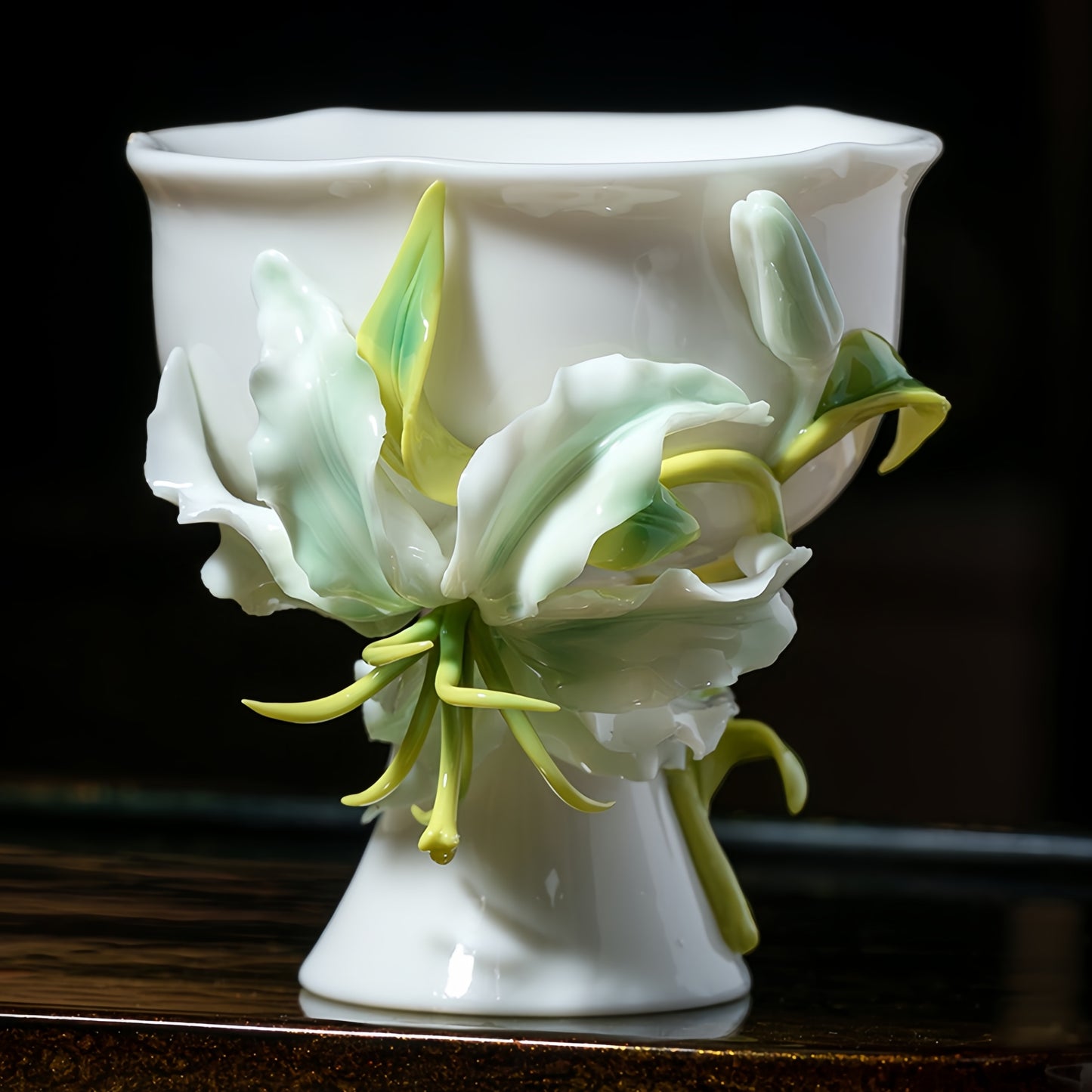 Intangible Cultural Heritage Hand-Painted Ceramic Lily Tea Cup - 100% Handcrafted