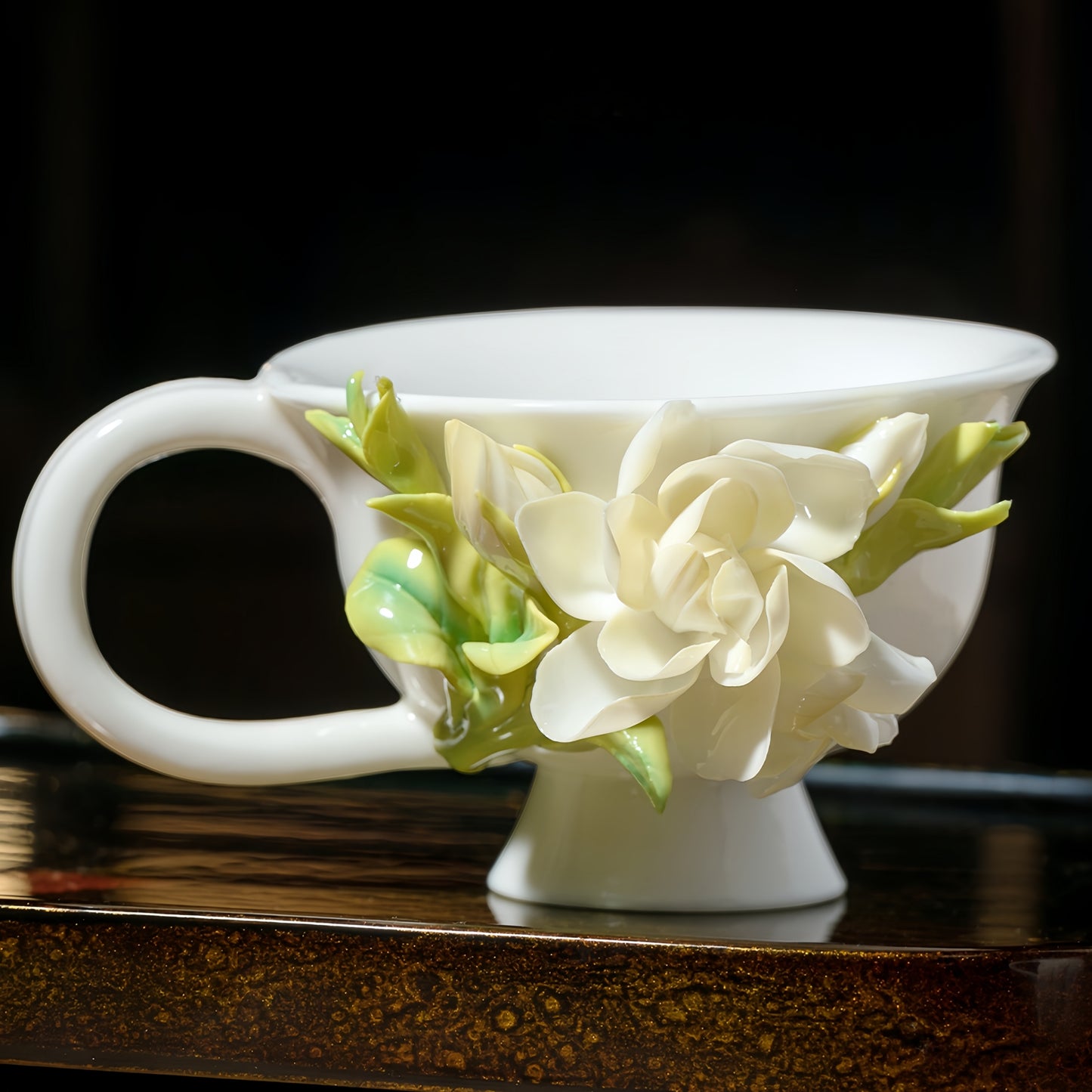 Intangible Cultural Heritage Hand-Sculpted Ceramic Gardenia Flower Water Cup & Coffee Cup - 100% Handcrafted
