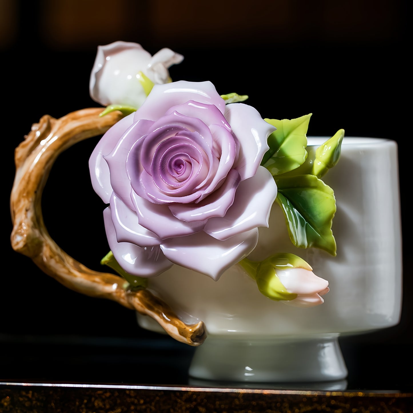 Rose Tea Cup - Intangible Cultural Heritage Hand-Painted Floral Ceramic Cup & Coffee Mug - 100% Handcrafted