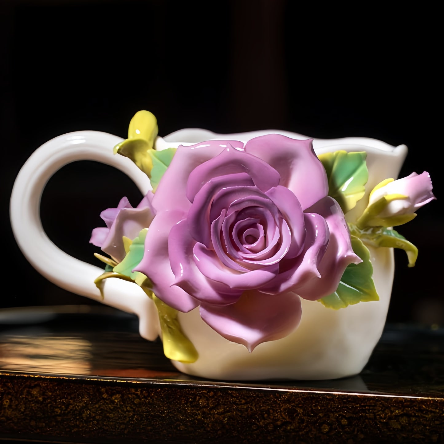 Intangible Cultural Heritage Hand-Crafted Ceramic Rose Cup Coffee Mug - 100% Handmade