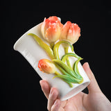 Intangible Cultural Heritage Hand-Sculpted Ceramic Tulip Flower Cola Cup Coffee Mug(red) - 100% Handcrafted