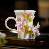 Intangible Cultural Heritage Hand-Sculpted Ceramic Gladiolus Flower Water Cup Coffee Mug (Gradient Purple) - 100% Handcrafted