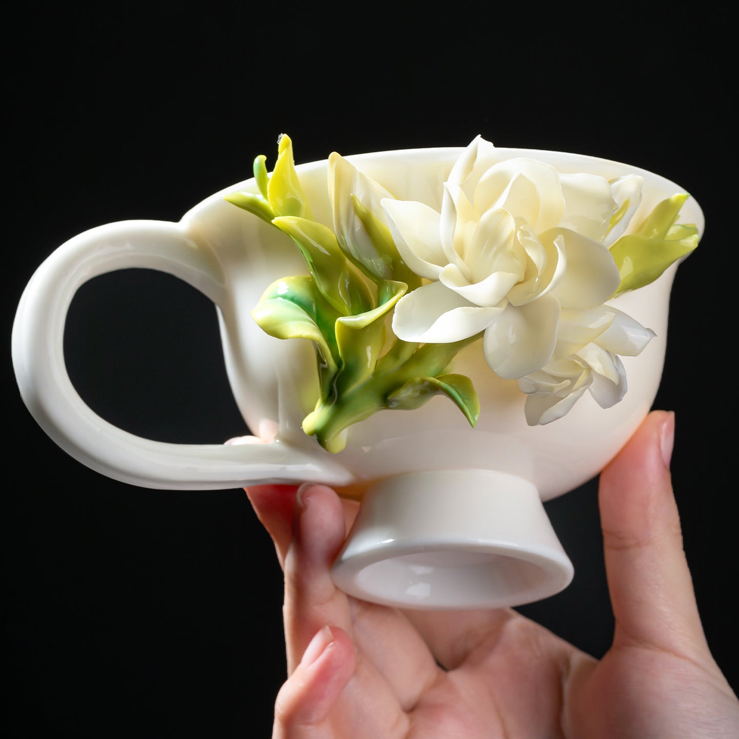 Intangible Cultural Heritage Hand-Sculpted Ceramic Gardenia Flower Water Cup & Coffee Cup - 100% Handcrafted