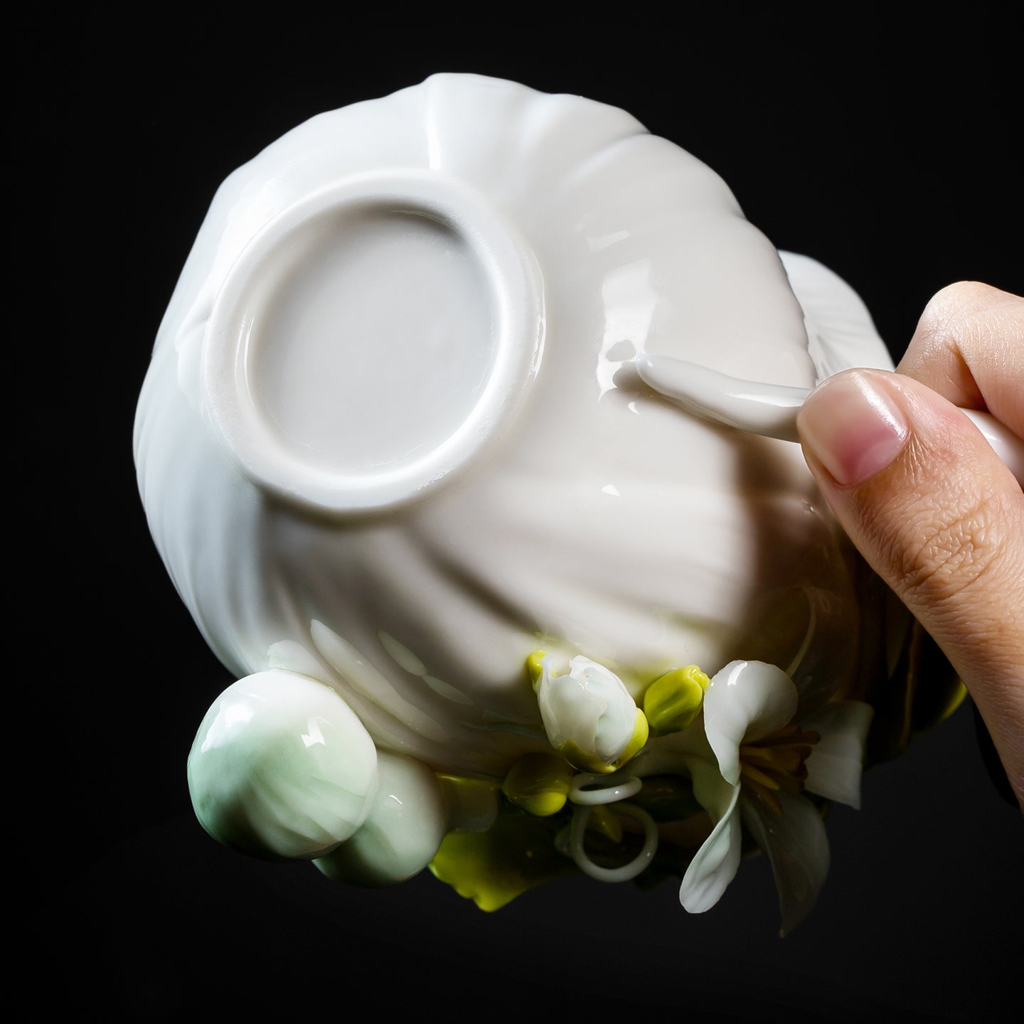 Intangible Cultural Heritage Hand-Sculpted Floral Ceramic Gourd Water Cup Coffee Mug - 100% Handcrafted