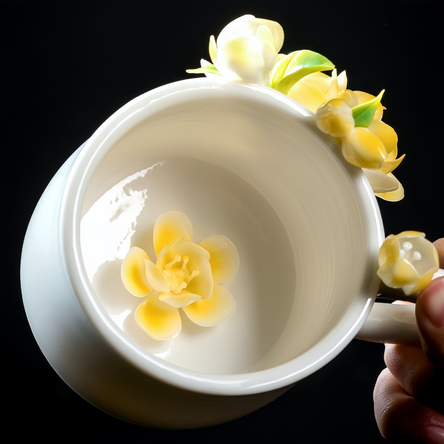 Waxflower Tea Cup - Intangible Cultural Heritage Hand-Sculpted Floral Ceramic Cup & Coffee Mug - 100% Handcrafted