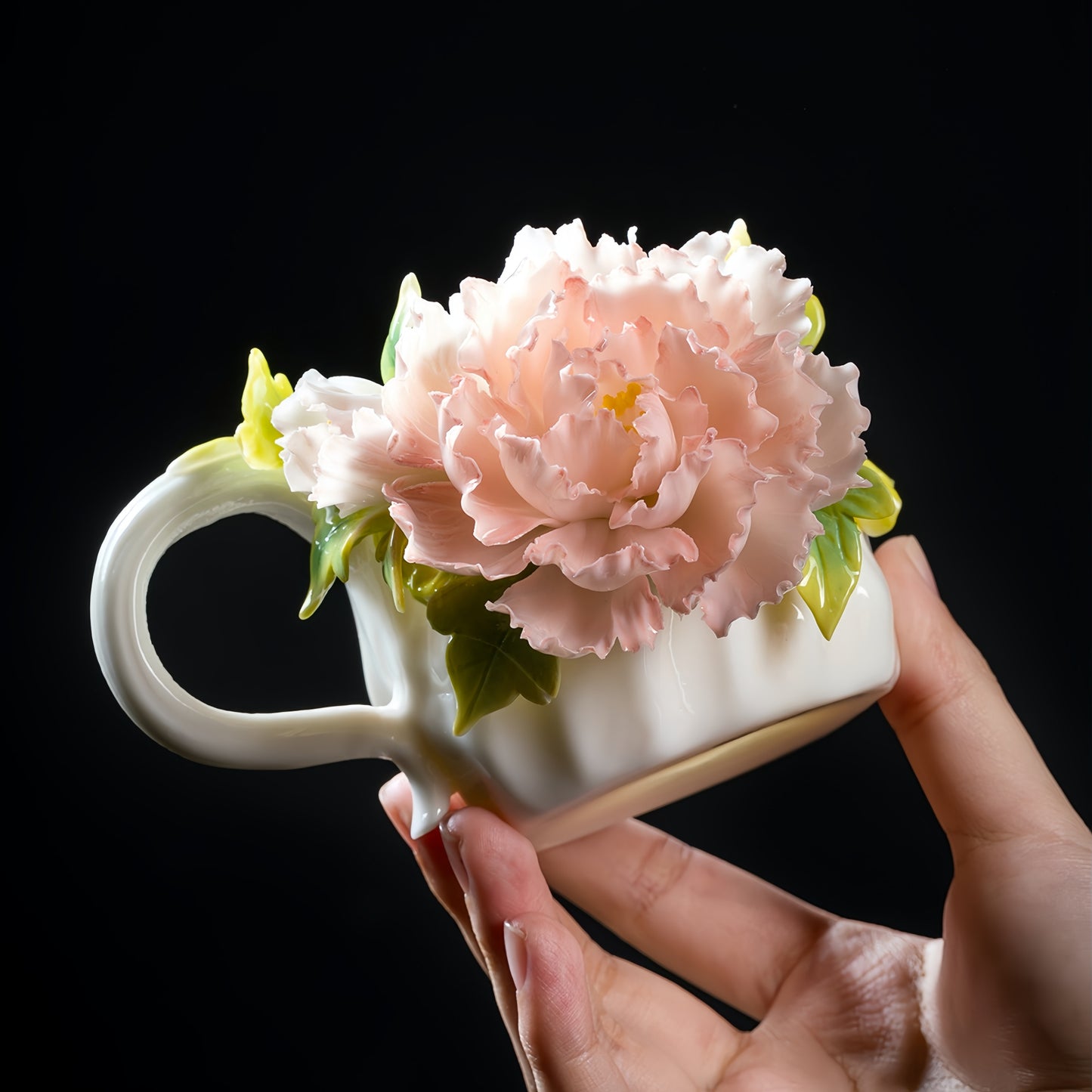 Hand-Sculpted Ceramic Peony Flower Coffee Cup - 100% Handcrafted