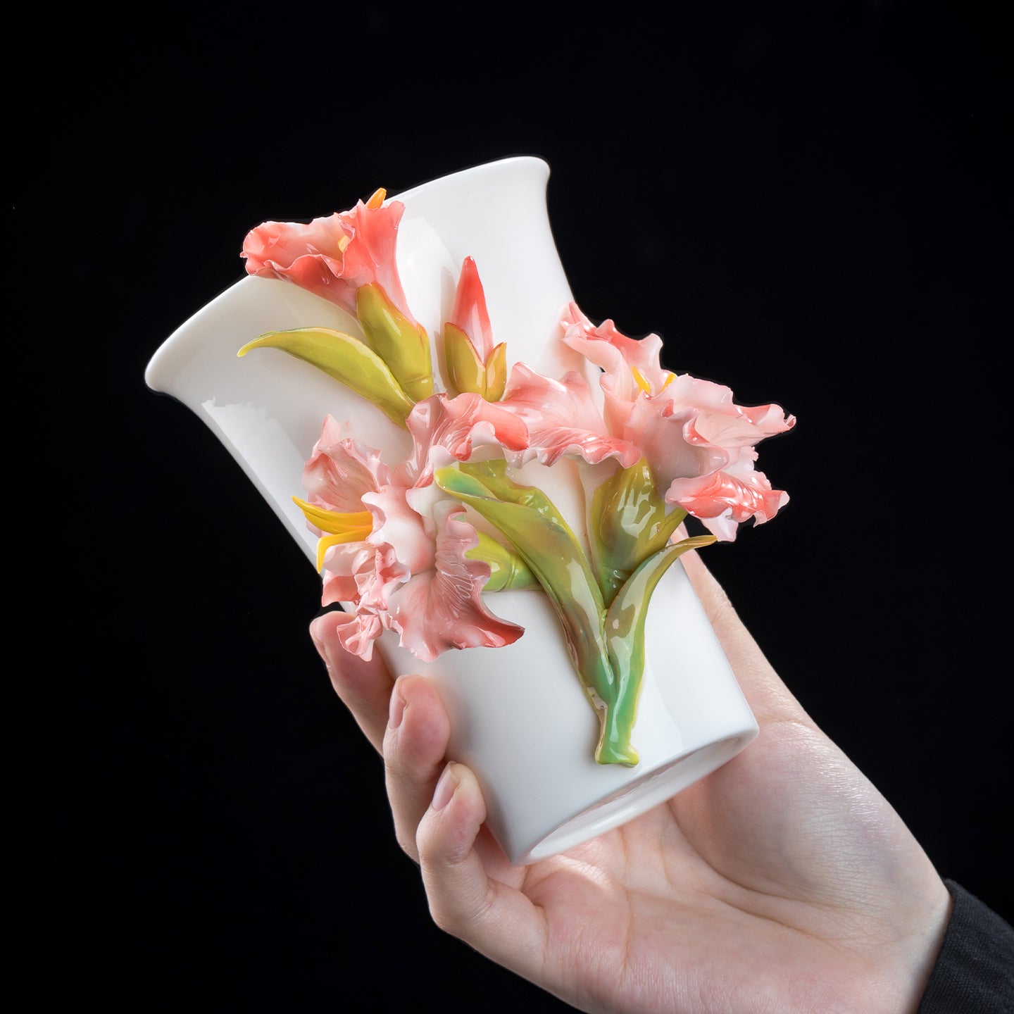 Intangible Cultural Heritage Hand-Sculpted Ceramic Gladiolus Flower Cola Cup Coffee Mug