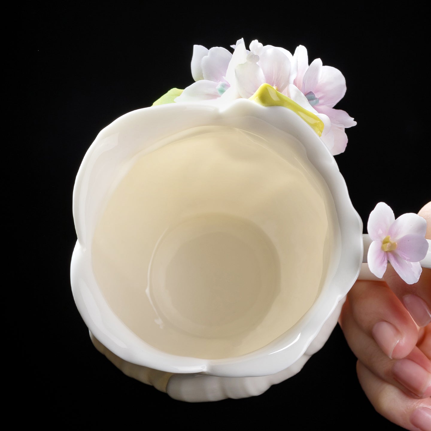 Intangible Cultural Heritage Hand-Sculpted Ceramic Hydrangea Water Cup Coffee Mug - 100% Handcrafted