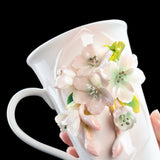 Intangible Cultural Heritage Hand-Sculpted Floral Ceramic Pear Blossom Tea Cup & Coffee Cup (Pink) - 100% Handcrafted