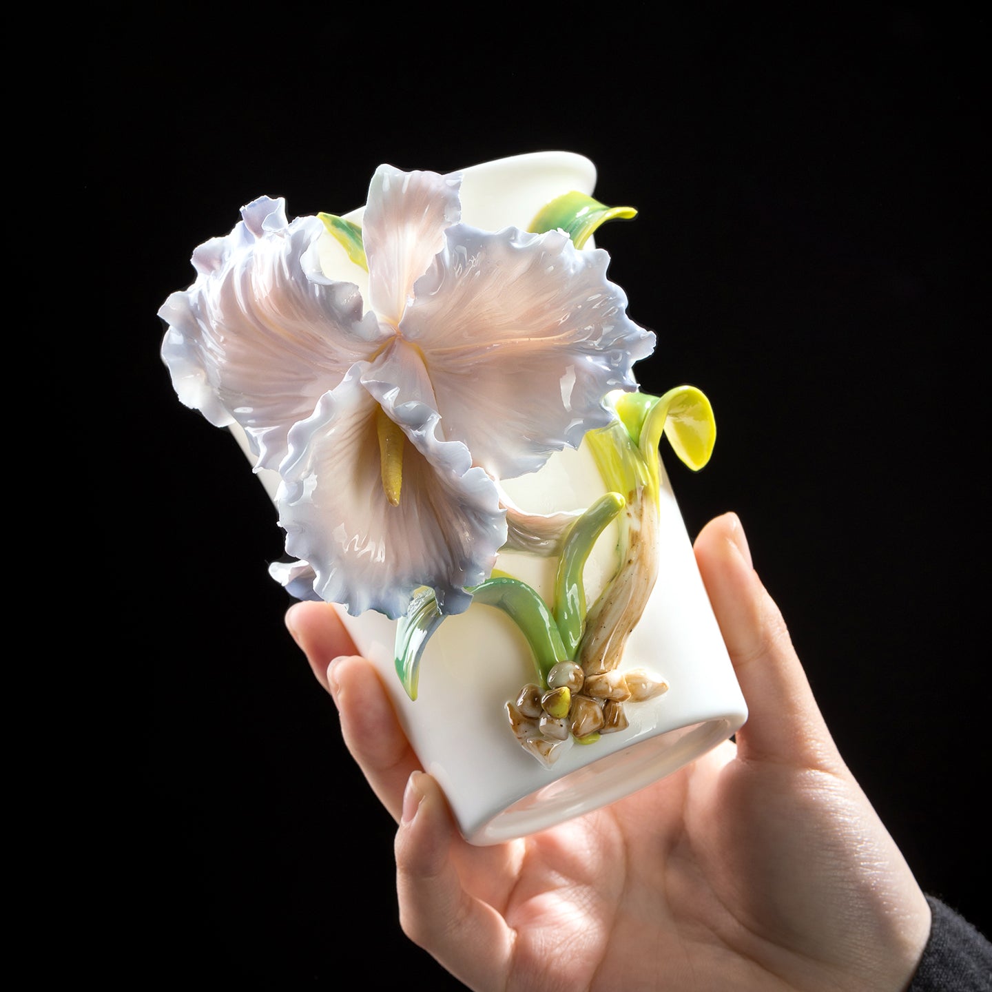 Intangible Cultural Heritage Hand-Sculpted Ceramic Blue Gradient Iris Cola Cup Coffee Mug - 100% Handcrafted