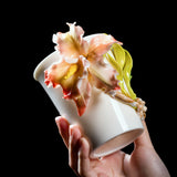 Iris Cola Cup Intangible Cultural Heritage Hand-Sculpted Floral Ceramic Mug Coffee Cup - 100% Handcrafted