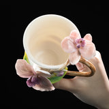 Intangible Cultural Heritage Hand-Sculpted Orchid Ceramic Butterfly Orchid Teacup Coffee Cup - 100% Handcrafted