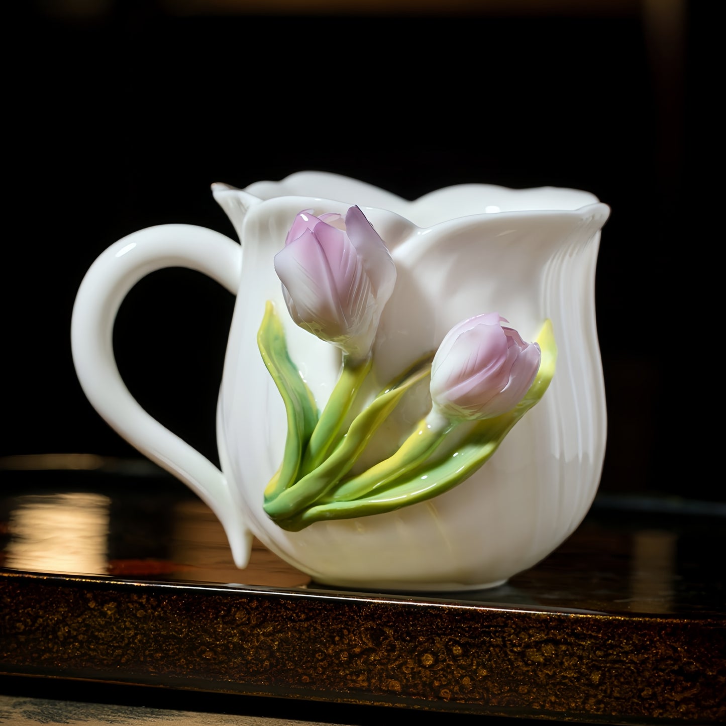 Intangible Cultural Heritage Hand-Sculpted Ceramic Tulip Flower Water Cup Coffee Cup(purple) - 100% Handcrafted