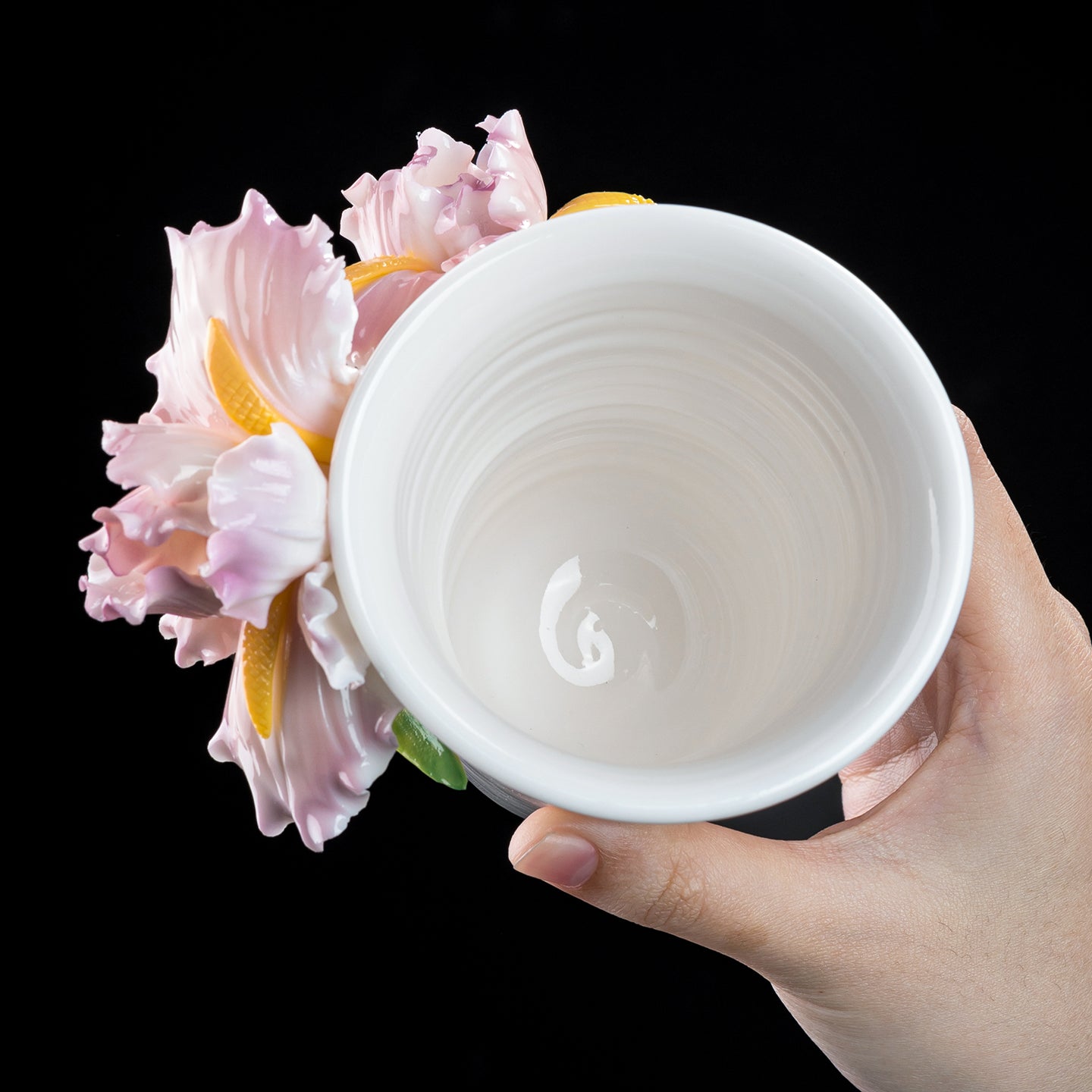 Intangible Cultural Heritage Hand-Sculpted Ceramic Iris Flower Cola Cup Coffee Mug - 100% Handcrafted