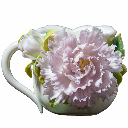 Intangible Cultural Heritage Hand-Sculpted Floral Ceramic Cup (Gathering Light Among Flowers - Mist Rain Purple) - 100% Handcrafted