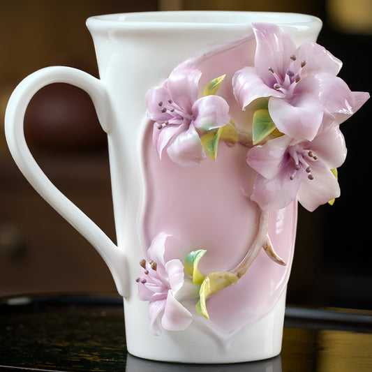 Intangible Cultural Heritage Hand-Sculpted Flower Pottery Rhododendron Tea Cup Coffee Cup (Purple) - 100% Handcrafted