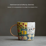 Handmade original ceramic hand-painted underglaze cat mug coffee cup tea cup water cup girlfriend gift