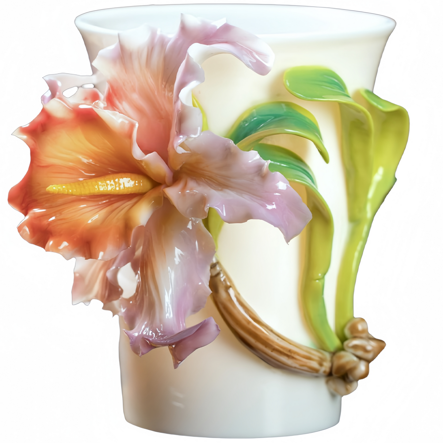 Intangible Cultural Heritage Hand-Sculpted Ceramic Purple Gradient Iris Cola Cup Coffee Mug - 100% Handcrafted