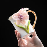 Intangible Cultural Heritage Hand-Sculpted Orchid Ceramic Butterfly Orchid Teacup Coffee Cup - 100% Handcrafted