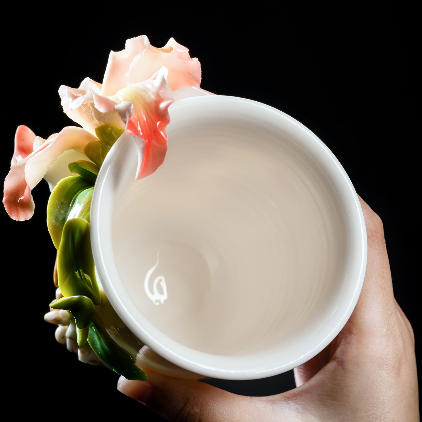 Iris Cola Cup Intangible Cultural Heritage Hand-Sculpted Floral Ceramic Mug Coffee Cup - 100% Handcrafted