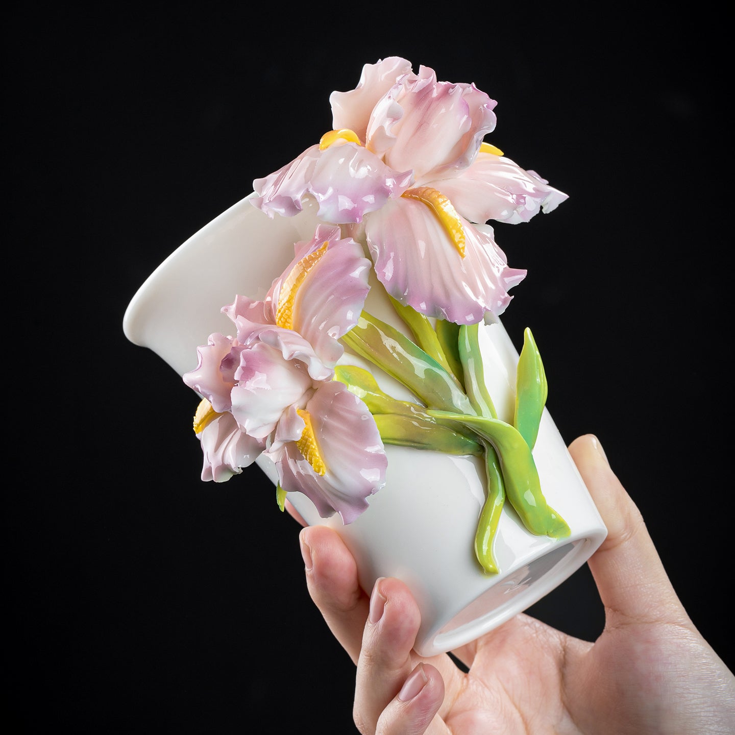 Intangible Cultural Heritage Hand-Sculpted Ceramic Iris Flower Cola Cup Coffee Mug - 100% Handcrafted