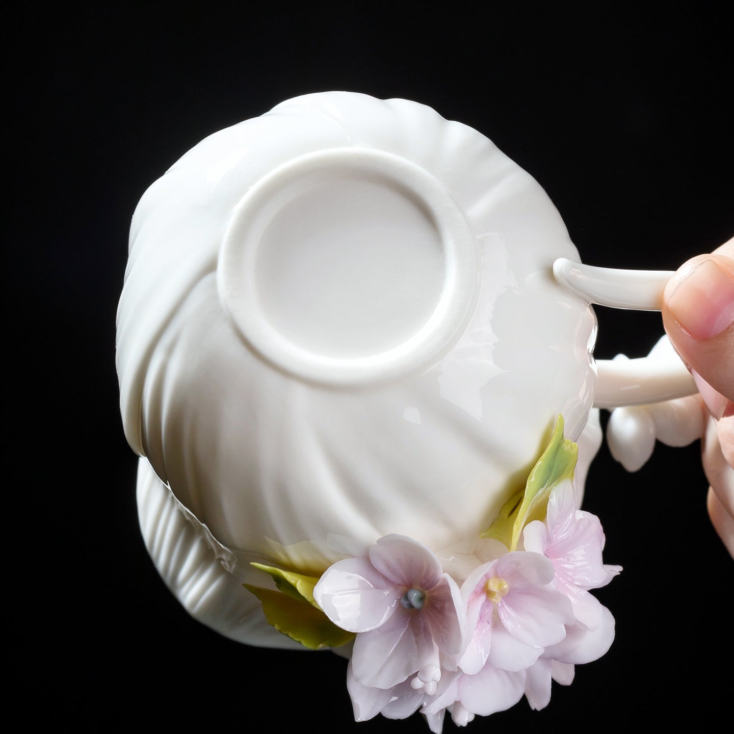 Intangible Cultural Heritage Hand-Sculpted Ceramic Hydrangea Water Cup Coffee Mug - 100% Handcrafted