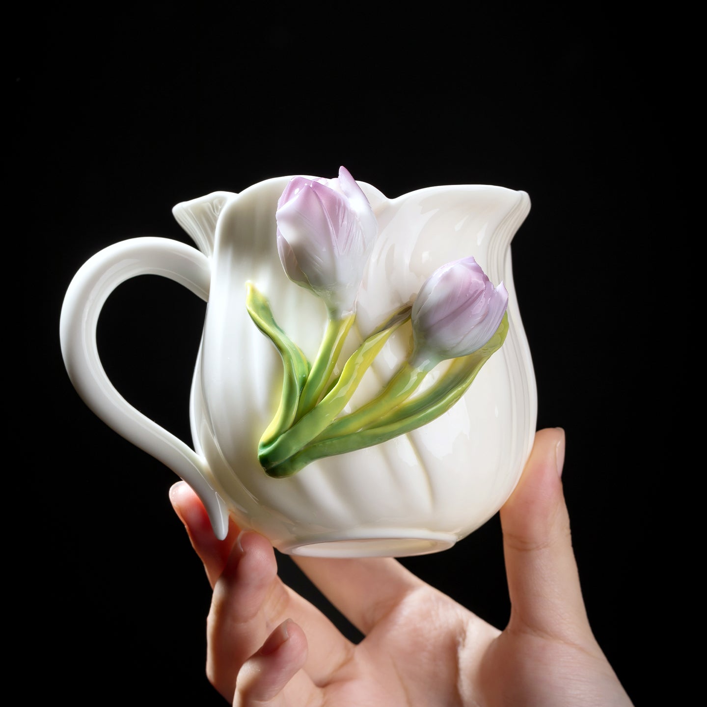 Intangible Cultural Heritage Hand-Sculpted Ceramic Tulip Flower Water Cup Coffee Cup(purple) - 100% Handcrafted