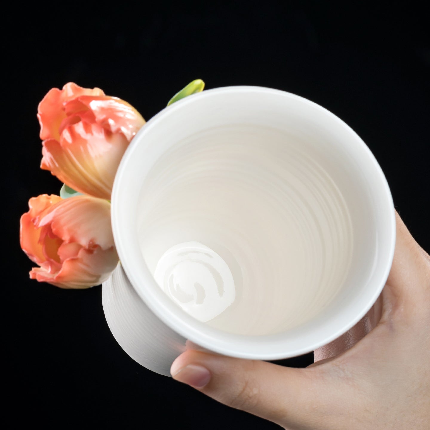 Intangible Cultural Heritage Hand-Sculpted Ceramic Tulip Flower Cola Cup Coffee Mug(red) - 100% Handcrafted