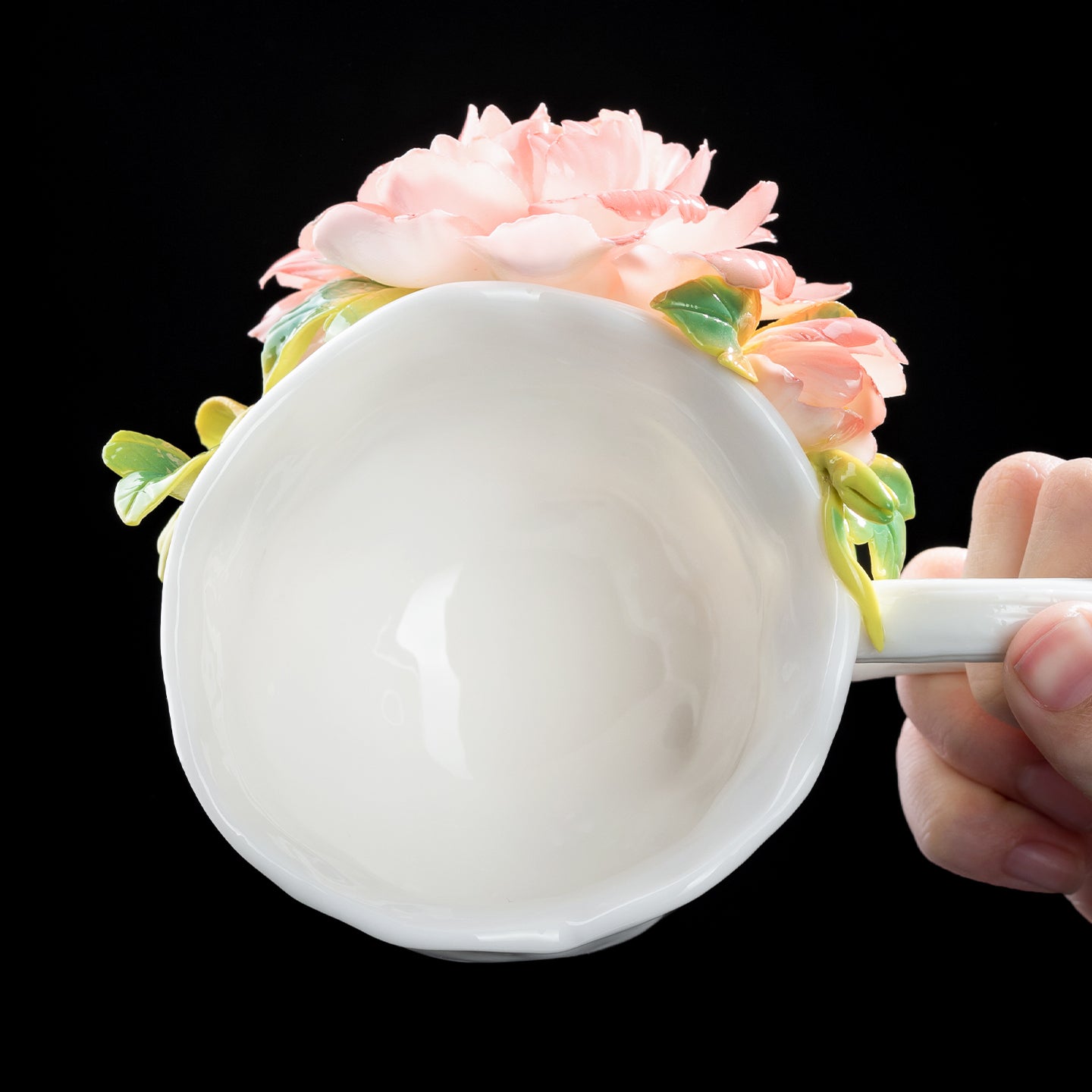 Intangible Cultural Heritage Hand-Sculpted Peony Ceramic Water Cup & Coffee Mug - 100% Handcrafted