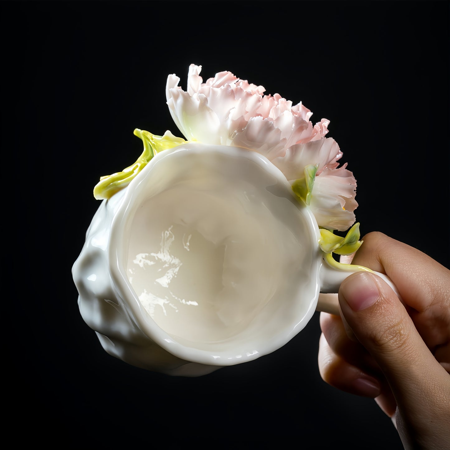 Hand-Sculpted Ceramic Peony Flower Coffee Cup - 100% Handcrafted