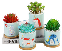 8.5 CM Cute Ceramic Succulent Garden Pots, Planter with Drainage and Attached Saucer -Plants Not Included (Animals) | Succulent pots | LAMDAWN