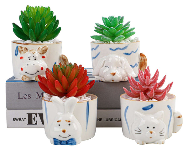 8.5 CM Cute Ceramic Succulent Garden Pots, Planter with Drainage and Attached Saucer -Plants Not Included (White) | Succulent pots | LAMDAWN